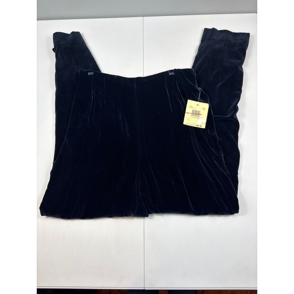Vtg Dana Buchman Velvet Trousers Navy High‎ Waist Straight Leg Size 14 NWT